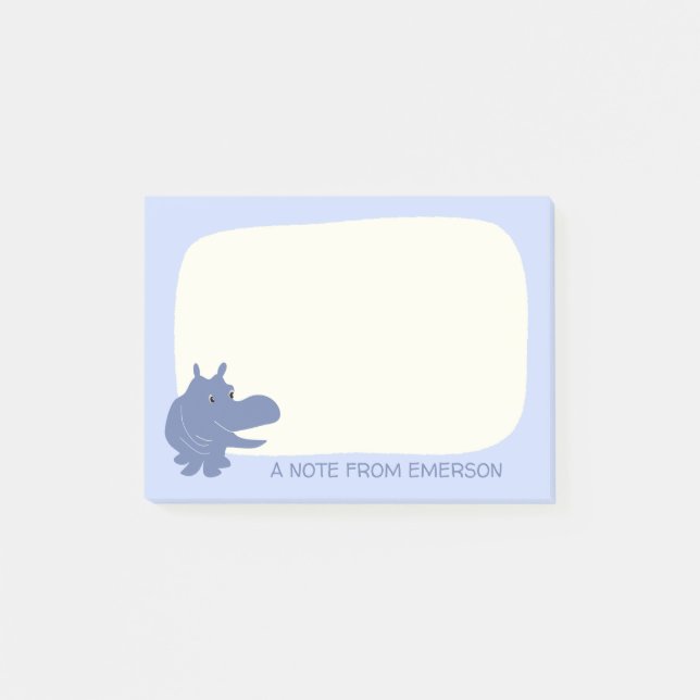 Cute Blue Hippo Hippopotamus Personalised Post-it Notes (Front)