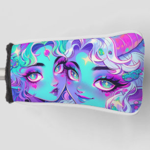 Cute Blue Horned Alien Twins Anime Girls Golf Head Cover