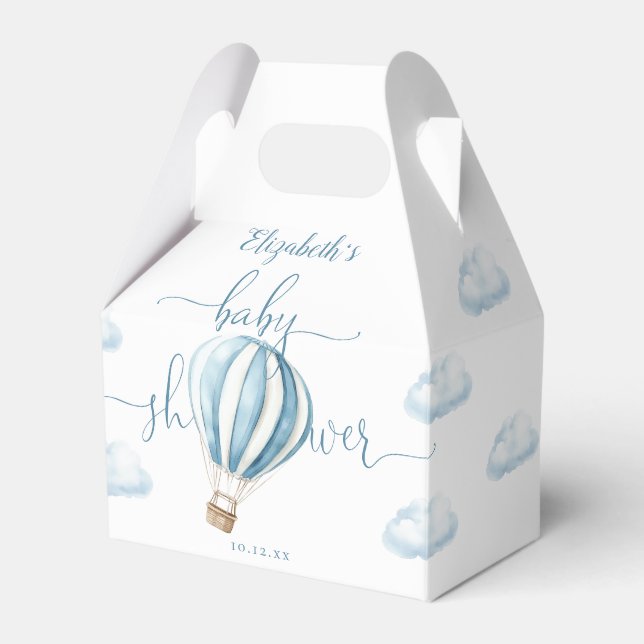 Cute Blue Hot Air Balloon Boy Baby Shower Favour Box (Front Side)