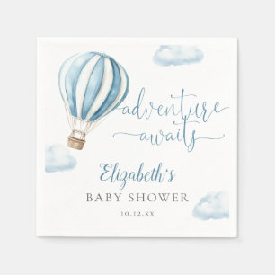 Cute Blue Hot Air Balloon Boy Baby Shower Napkin