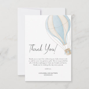 Cute Blue Hot Air Balloon Boy Baby Shower Thank You Card