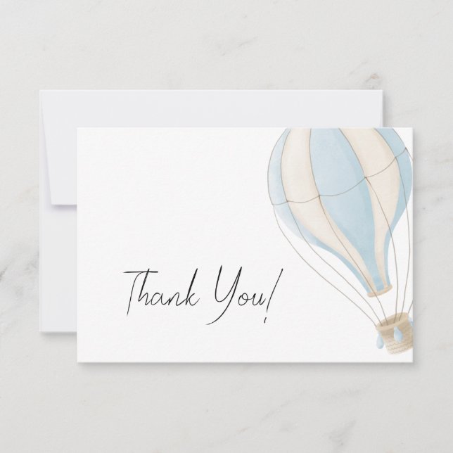 Cute Blue Hot Air Balloon Boy Baby Shower Thank You Card (Front)