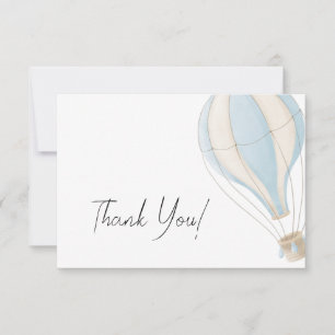 Cute Blue Hot Air Balloon Boy Baby Shower Thank You Card
