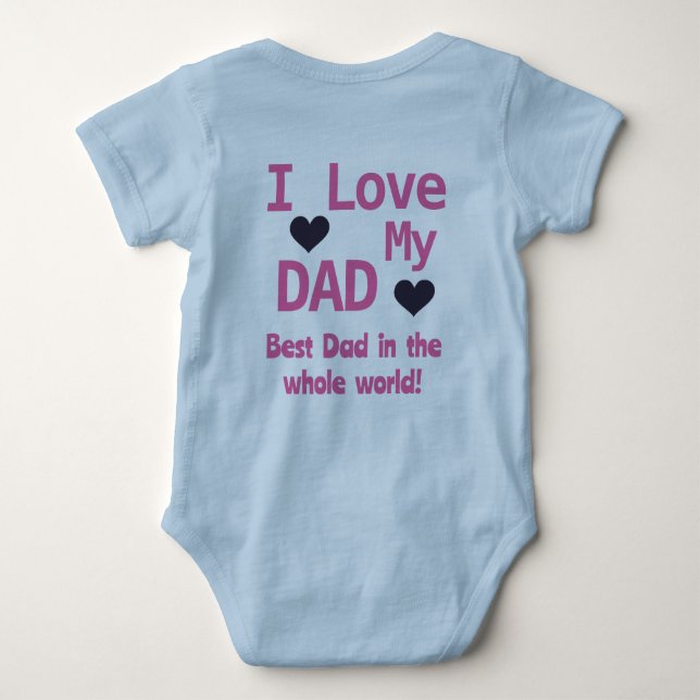 Cute Blue I Love My Dad Baby Boy  Baby Bodysuit (Back)