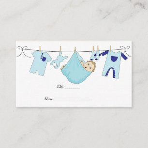 Cute Blue illustration Baby Shower Flat Place Card