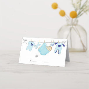 Cute Blue illustration Baby Shower Place Card