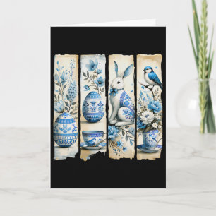 Cute Blue Jay Easter Bunny Eggs Flowers Ripped Pag Card