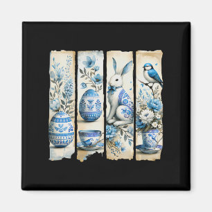 Cute Blue Jay Easter Bunny Eggs Flowers Ripped Pag Magnet
