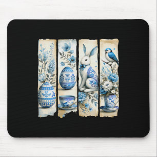 Cute Blue Jay Easter Bunny Eggs Flowers Ripped Pag Mouse Pad