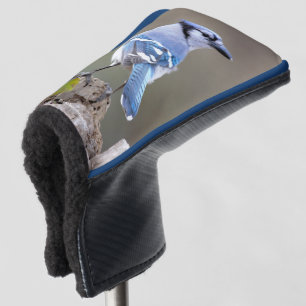 Cute Blue Jay Songbird on Treestump Golf Head Cover