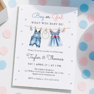 Cute Blue Jean Baby Gender Reveal Invitation