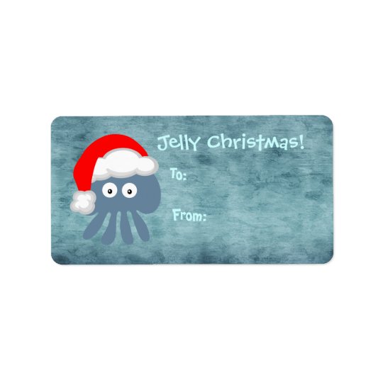 Cute Blue Jelly Christmas Jellyfish Santa Address Label