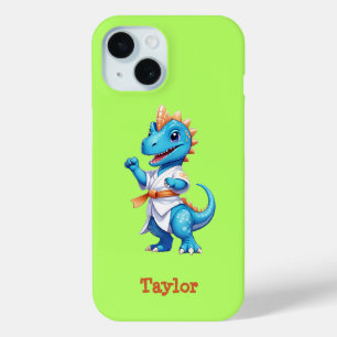 Cute blue karate dinosaur iPhone 15 case