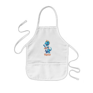 Cute blue karate dinosaur kids apron