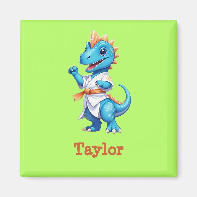 Cute blue karate dinosaur magnet (Front)