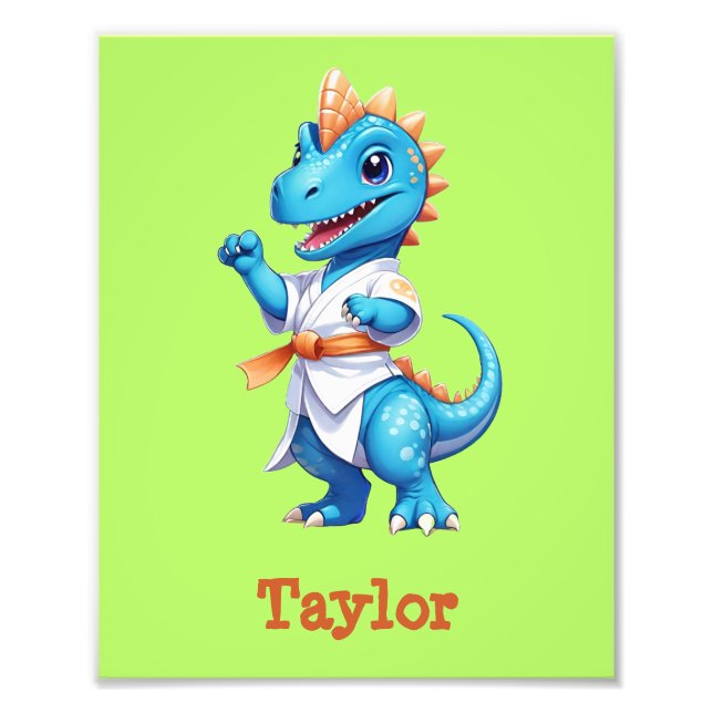 Cute blue karate dinosaur photo print (Front)