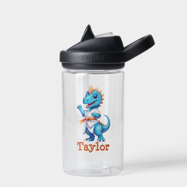 Cute blue karate dinosaur water bottle (Left)