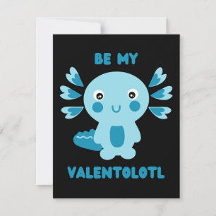 Cute blue kawaii axolotl asking - Be my Valentolot Holiday Card