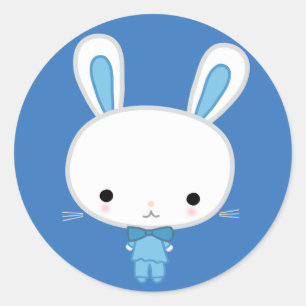Cute Blue Kawaii Bunny Classic Round Sticker
