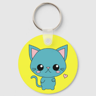 Cute Blue Kawaii Cat Key Ring
