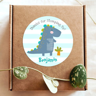Cute Blue Kawaii Dinosaur Boy Birthday Thank You Classic Round Sticker