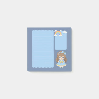Cute Blue Kawaii Girl Teacher Personalised Post it Post-it Notes
