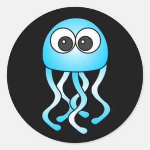 Cute Blue Kawaii Jellyfish Black Stickers
