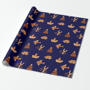 Cute Blue Kids Toy Car Plane Boat Wrapping Paper