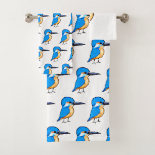 Cute Blue Kingfisher Bird Art Bath Towel Set