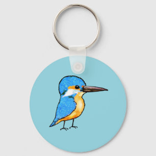 Cute Blue Kingfisher Bird Art Key Ring
