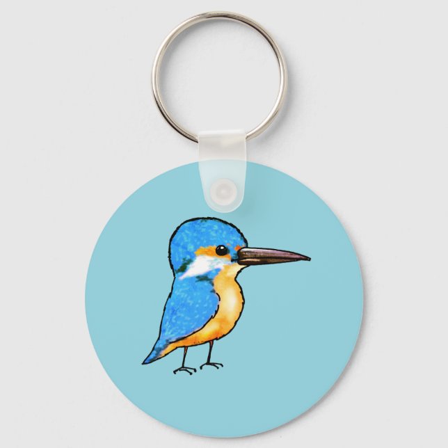 Cute Blue Kingfisher Bird Art Key Ring (Front)