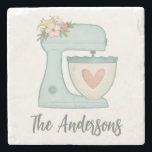 Cute Blue Kitchen Cake Mixer Stone Coaster<br><div class="desc">A cute blue cake mixer with flowers decorates this kitchen coasters. Personalize them with your name.  Designed for you by Blackberry Boulevard.</div>