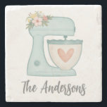 Cute Blue Kitchen Cake Mixer Stone Coaster<br><div class="desc">A cute blue cake mixer with flowers decorates this kitchen coasters. Personalize them with your name.  Designed for you by Blackberry Boulevard.</div>