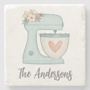 Cute Blue Kitchen Cake Mixer Stone Coaster