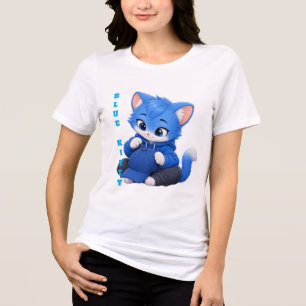 Cute Blue Kitten T-Shirt, Blue Boy Cat Hoodie Shir Tri-Blend Shirt