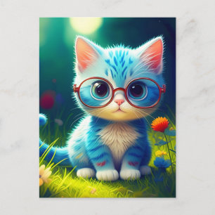 Cute Blue Kitten Wearing Glasses-47067 Holiday Postcard