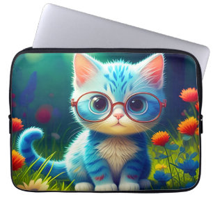 Cute Blue Kitten Wearing Glasses-47067 Laptop Sleeve