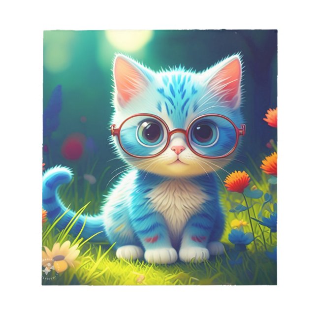 Cute Blue Kitten Wearing Glasses-47067 Notepad (Front)
