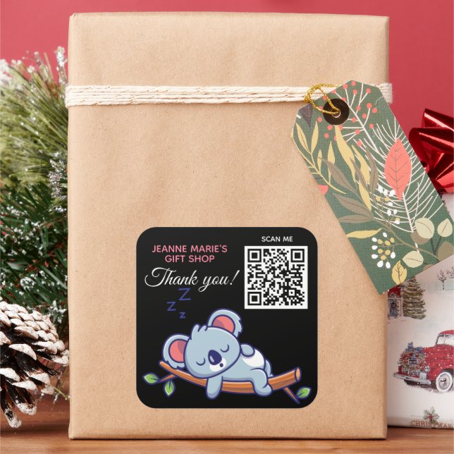 Cute Blue Koala Bear Thank You QR Code Square Sticker (Holiday)