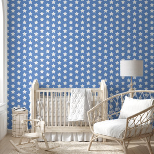 Cute Blue Large Star Repeat Pattern Wallpaper