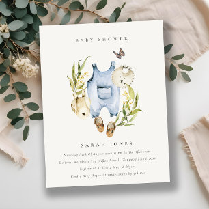 Cute Blue Leafy Foliage Baby Clothes Baby Shower Postcard