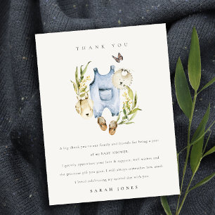 Cute Blue Leafy Foliage Boy Clothes Baby Shower Postcard