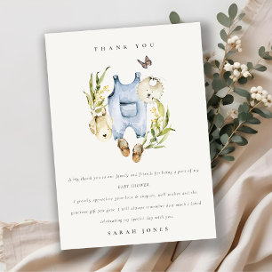 Cute Blue Leafy Foliage Boy Clothes Baby Shower Thank You Card