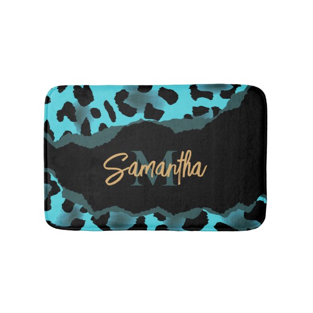 Cute Blue Leopard Print Bath Mat (Front)