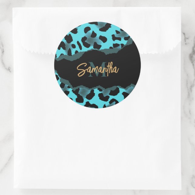 Cute Blue Leopard Print Classic Round Sticker (Bag)