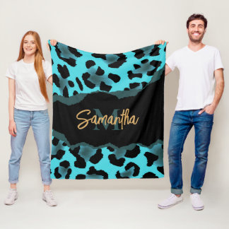 Cute Blue Leopard Print Fleece Blanket