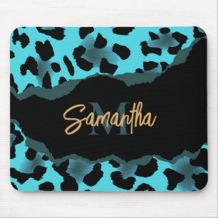 Cute Blue Leopard Print Mouse Pad