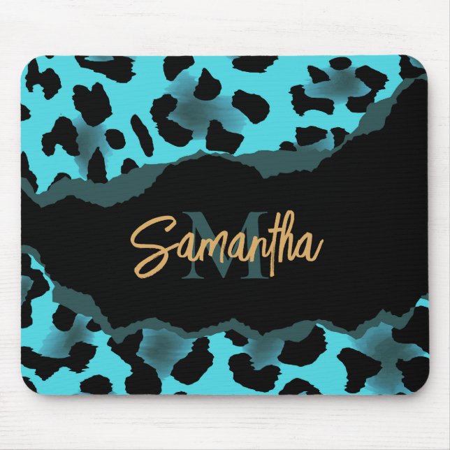 Cute Blue Leopard Print Mouse Pad (Front)
