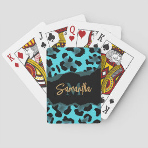Cute Blue Leopard Print Playing Cards