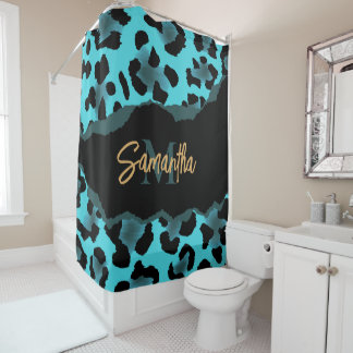 Cute Blue Leopard Print Shower Curtain